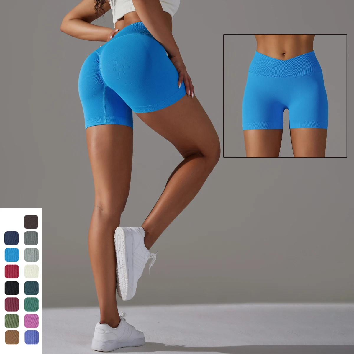 

High Stretch Solid Color Seamless Yoga Shorts for Woman Quick-Dry High Waist Breathable Hip-lifting Gym Fitness Running Shorts