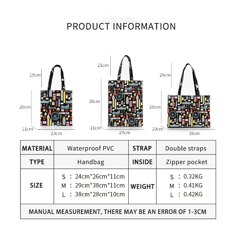 Fashion PVC Reusable Shopping Bag Women\'s Bag Eco Friendly London Shopper Bag Large Capacity Waterproof Handbag Shoulder Bag