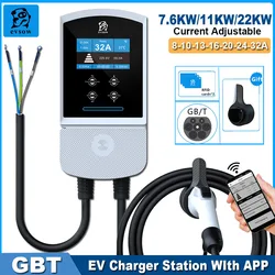 Evsow wifi ev carregador gb/t 22kw 32a carregador de carro elétrico com controle app 3 fases gbt estação de carregamento de carro elétrico evse wallbox