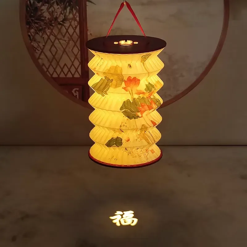 for Chinese Traditional Foldable Paper Lantern with Wick Creative Gift Handmade Decorative Festival Projection Table Lamp