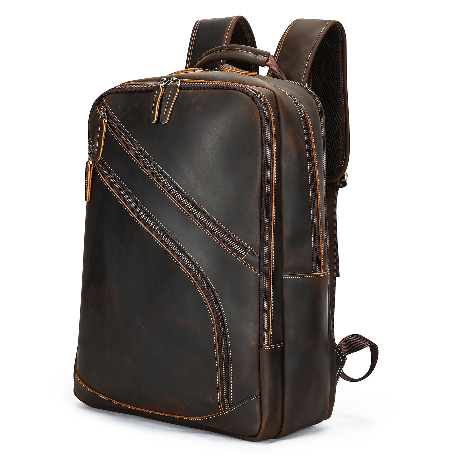 Men's Genuine Crazy Horse Leather Backpack Vintage Business Travel Rucksack Cowhide Outdoor Casual Daypack for Men