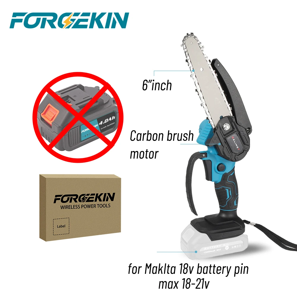 FORGEKIN Woodworking with Small Handheld 18V Cordless Chainsaw Electric 6inch Mini Portable Chainsaw for makita battery pin