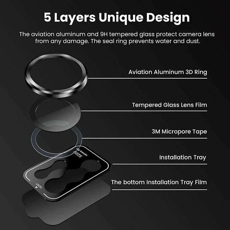 9D Camera Lens Protector for Samsung S23 Ultra S23 Plus Full Cover Lens Metal Protector Ring for Galaxy S22 Ultra Camera Glass