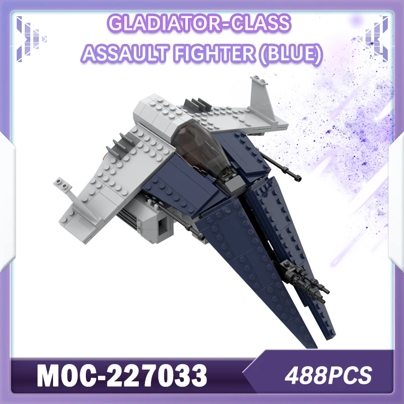 

488 шт. MOC-227033 Space War Gladiator-Class штурмовой истребитель (синий), модель строительного блока, набор кирпичей, креативные подарки