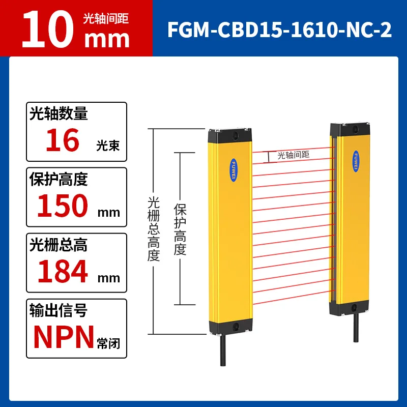 

FGM-CBD15-1610-NC-2 DC24V Safety Light Curtain Finger Detection Safety Infrared Safety Light Curtain