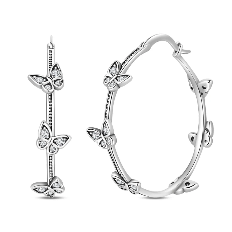 925 Sterling Silver Butterfly Hoop Earrings Sparkling Zircon Large Earrings For Women Anniversary Wedding Jewelry Gifts
