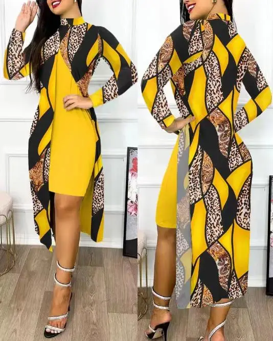 2023 Elegant Dresses for Women Summer New Fashion Casual Slit Print Dress Female Clothing Outfits