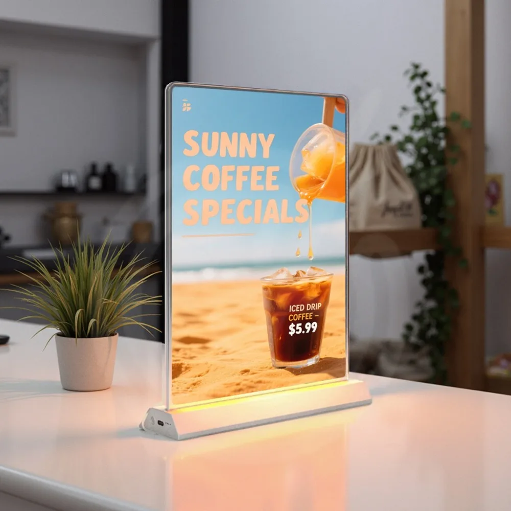 

Custom Rechargeable Desktop Sign Display LED Light Box Advertising Poster Are Replaceable for Beverage Shop Menu