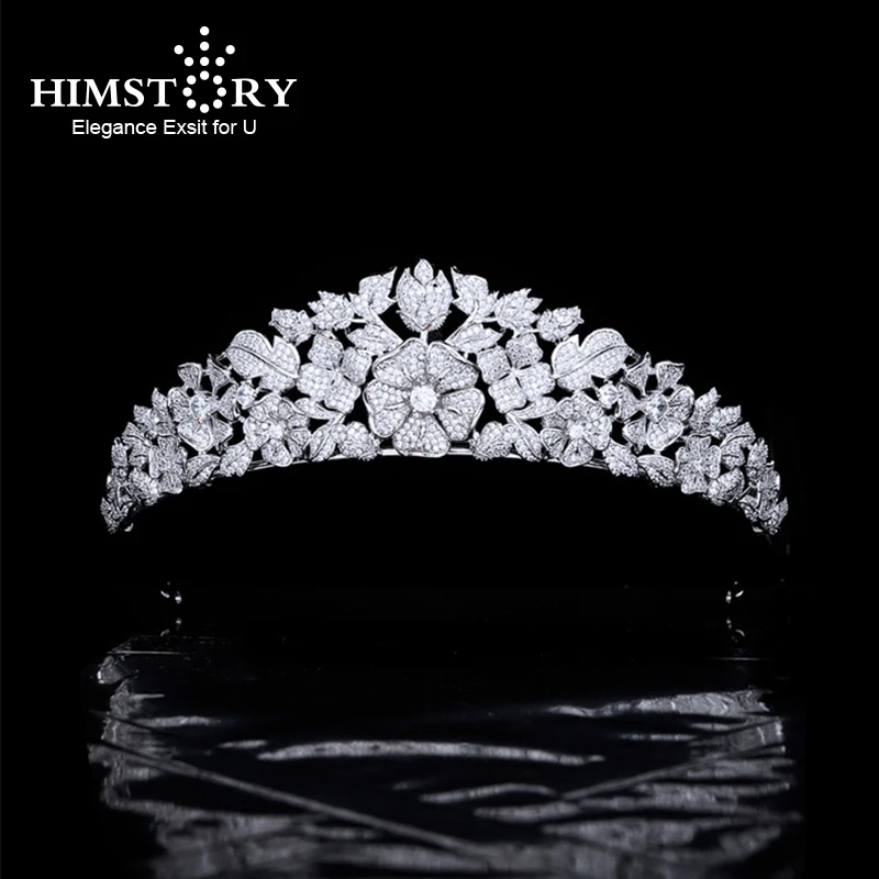 

Himstory Baroque Gorgeous CZ Bridal Crown Cubic Zirconia Flower Type Tiaras Retro Crystal Headpieces Women's Wedding Hair Access