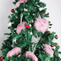6pcs White/Pink Feather Angel Wing Pendant Simulation Mini Feather Snowflake Pendant with Rope Christmas Tree Decoration