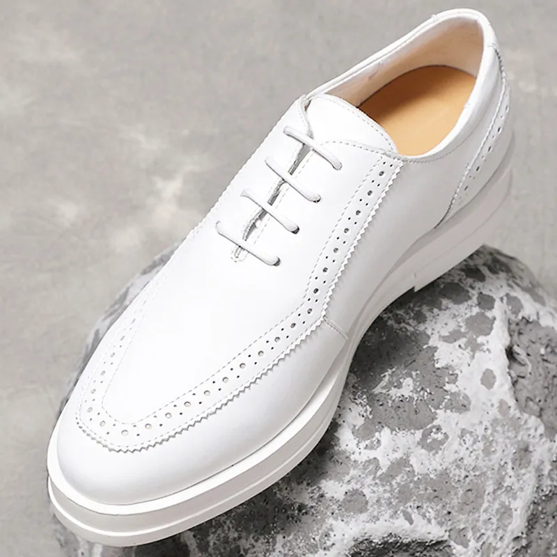 White Dress Shoes Men's 7cm Elevator British Formal Host Business White Casual Height Increasing Shoe Suit Wedding Groom Shoes