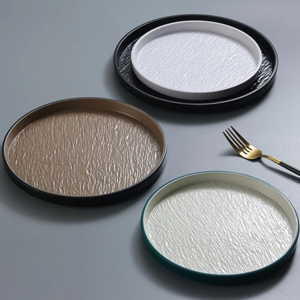 Simple Dessert Dishes Plate Stone Grain Round Melamine Thickened Heat-resistant Breakfast Convenient Kitchen Restaurant view 3