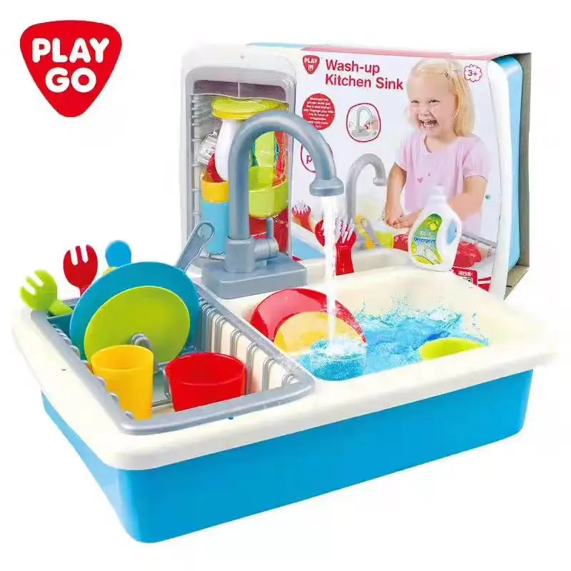 Play Go Kids Water Play Toy - Simulated Small Sink for Washing Vegetables and Dishes Electric Circulating Water for Pretend Play
