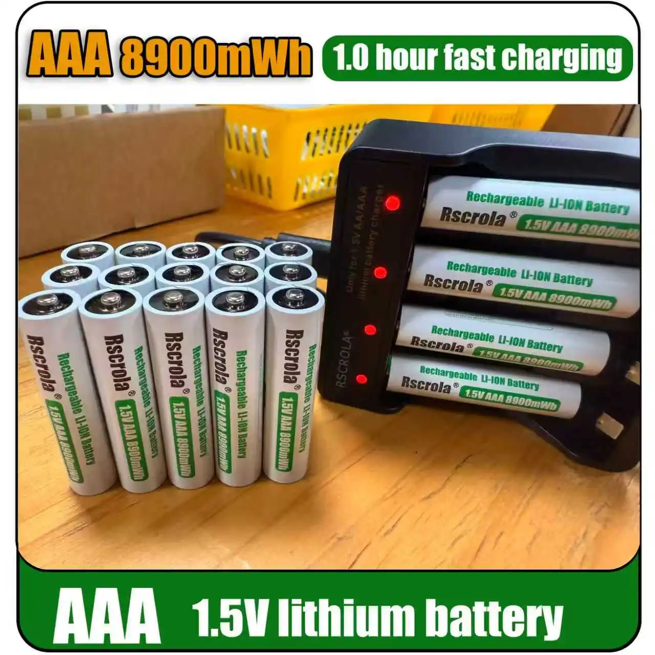 

New AAA 1.5V 8900mWh li-ion battery Rechargeable Battery for remote control mouseElectric toy battery + charger