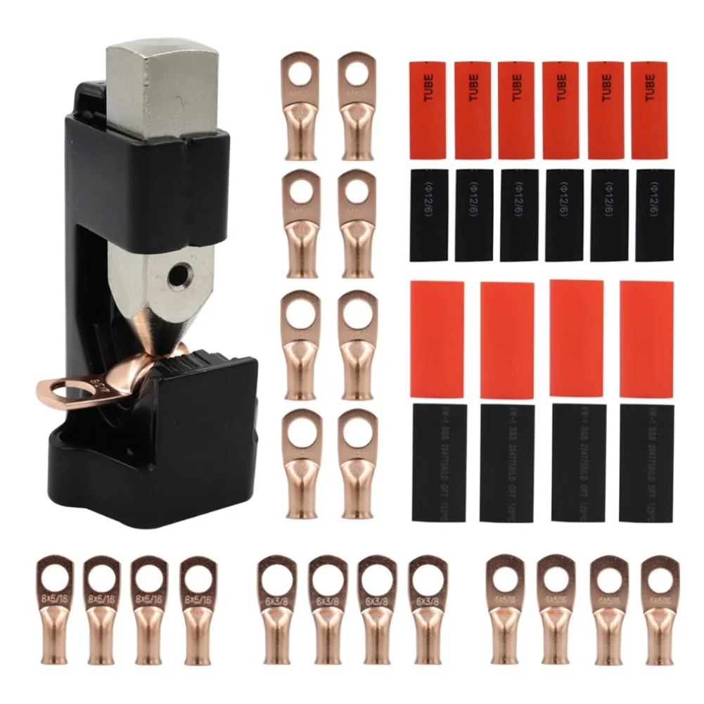 Hammer Lug Crimper Kit with 20 Wire Lugs and Heat Shrink Tubes for Electrical and Automotive Cable Crimping Use