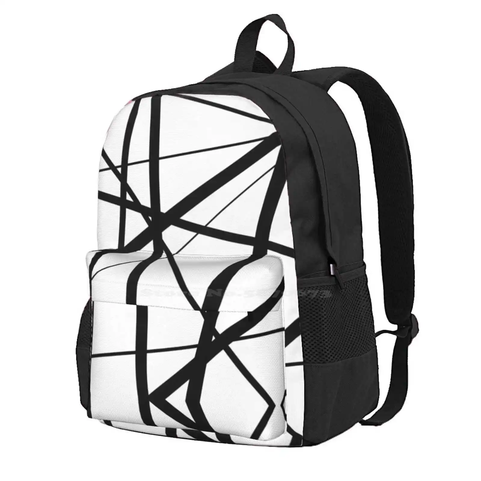 Black And White Geometric Lines Hot Sale Schoolbag Backpack Fashion Bags Black And White Minimalist Monochrome Scandinavian