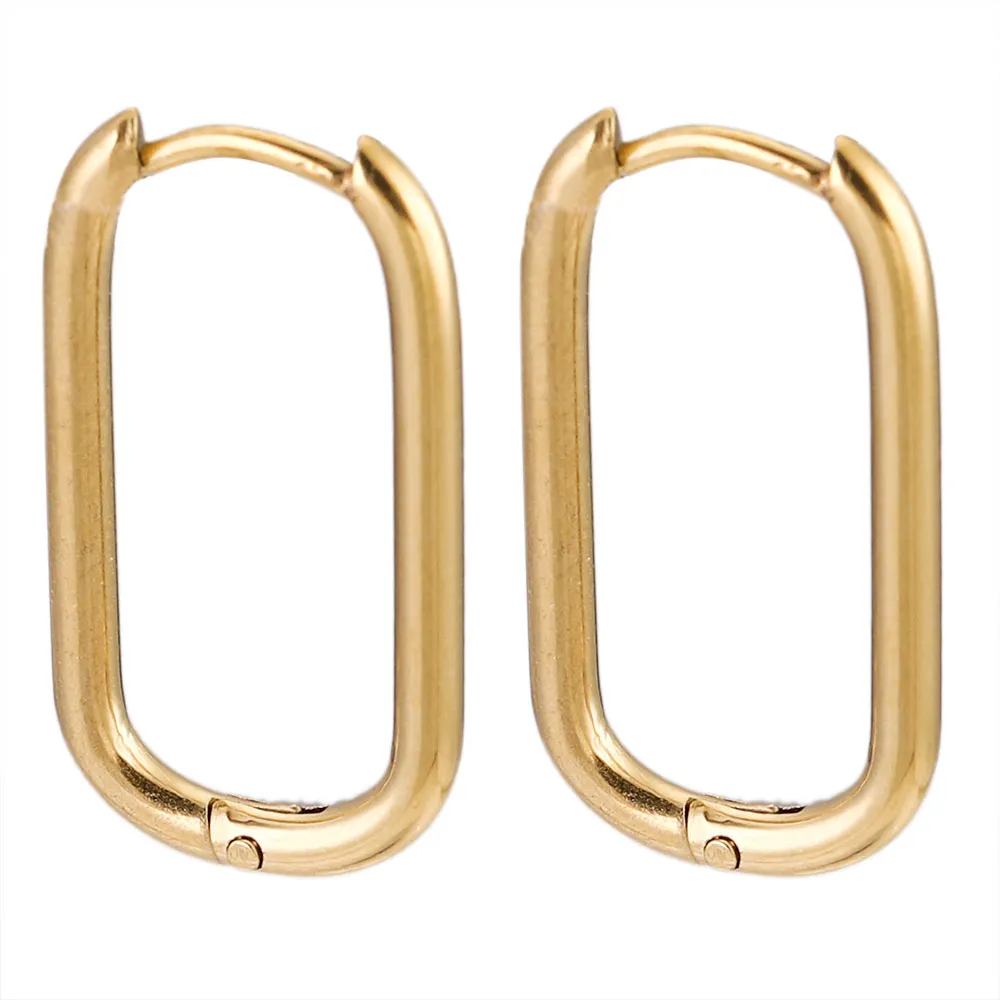 NEW 6pcs Lot Stainless Steel Gold Plated Oval Korean Hoop Earrings for Women Female Retro Drop Fashion Jewelry Wholesale Items