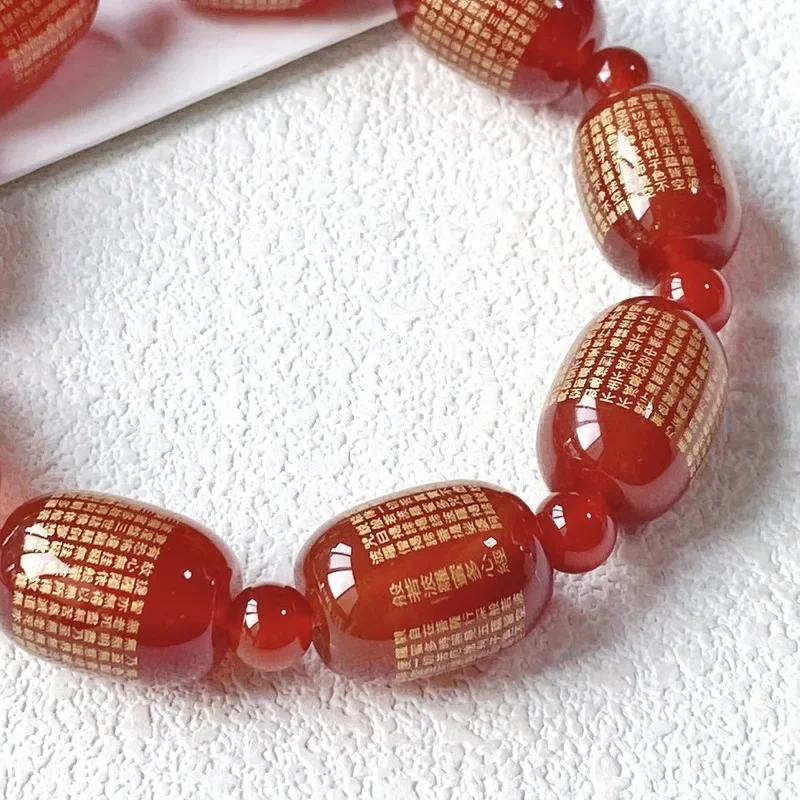 Natural Heart Sutra Red Agate Bracelet Buddhist Bead Jewelry Fashionable And Versatile