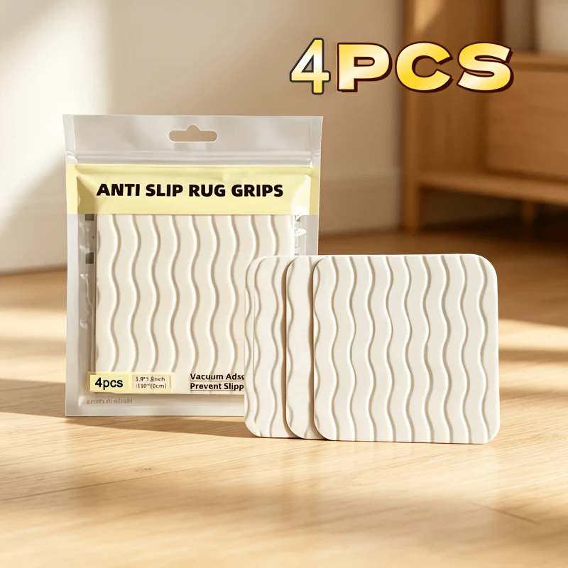 4pcs Non-Slip Rug Gripper, Anti-Skid Corner Grippers for Hardwood/Tile Floors, Prevents Sliding, Extra Thick, Reusable