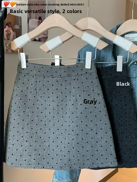 

ey Polka Dot High Waist A-Line Skirt Women's Autumn Winter New Sle Anti-Light Slimming ort Skirt School Sle
