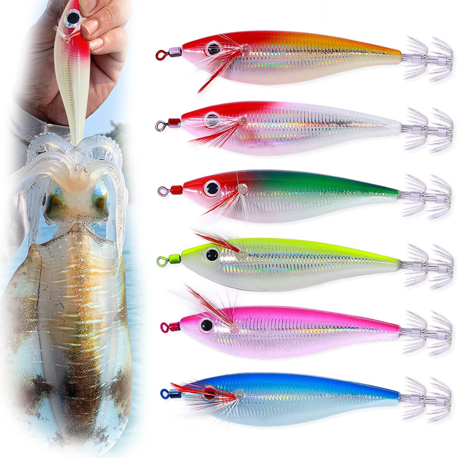 10CM 10G Garnelen Angeln Locken Tintenfisch Jig Künstliche Holz Garnelen Lockt Angeln Tintenfisch Haken Tintenfisch Lockt Octopus Köder