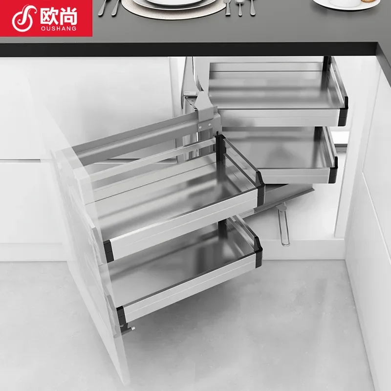 Kitchen Corner Basket Stainless Steel Cabinet Damping Drawer Type Rotary Basket