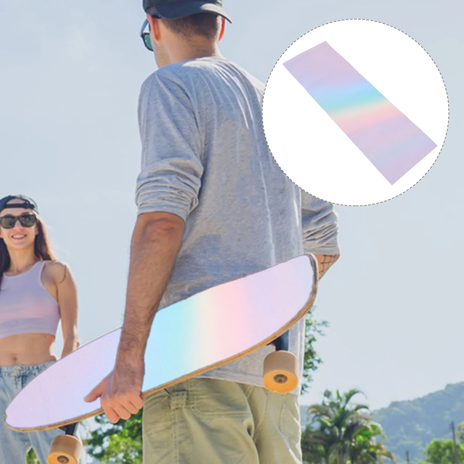 

Rainbow Sandpaper For Skateboard Grip Tape Sheet Transparent Anti-Slip Surface For Longboard Cruiser Electric Skateboard Scooter