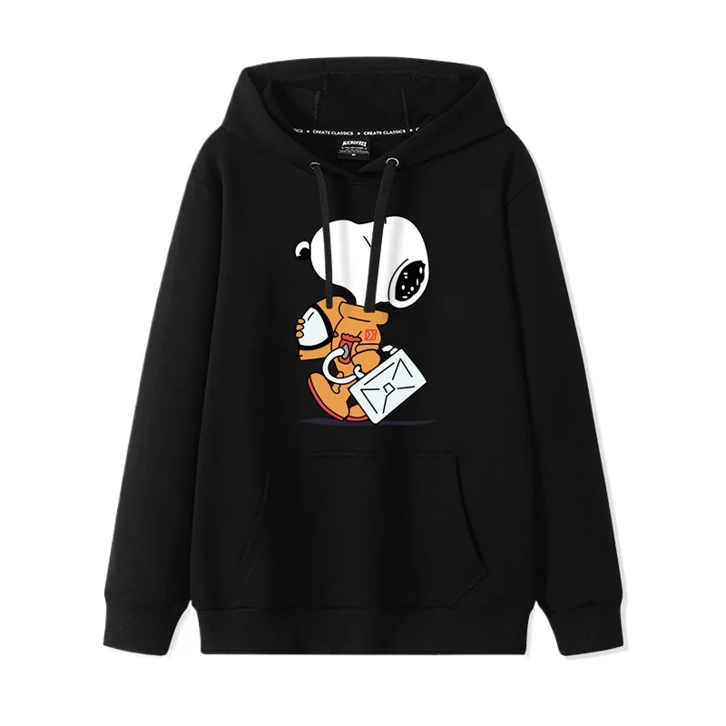 Snoopy Print Pullover Cute Cartoon Hooded Loose Top Couple Casual Coat Classic Simple Long Sleeve Animation casual sports style