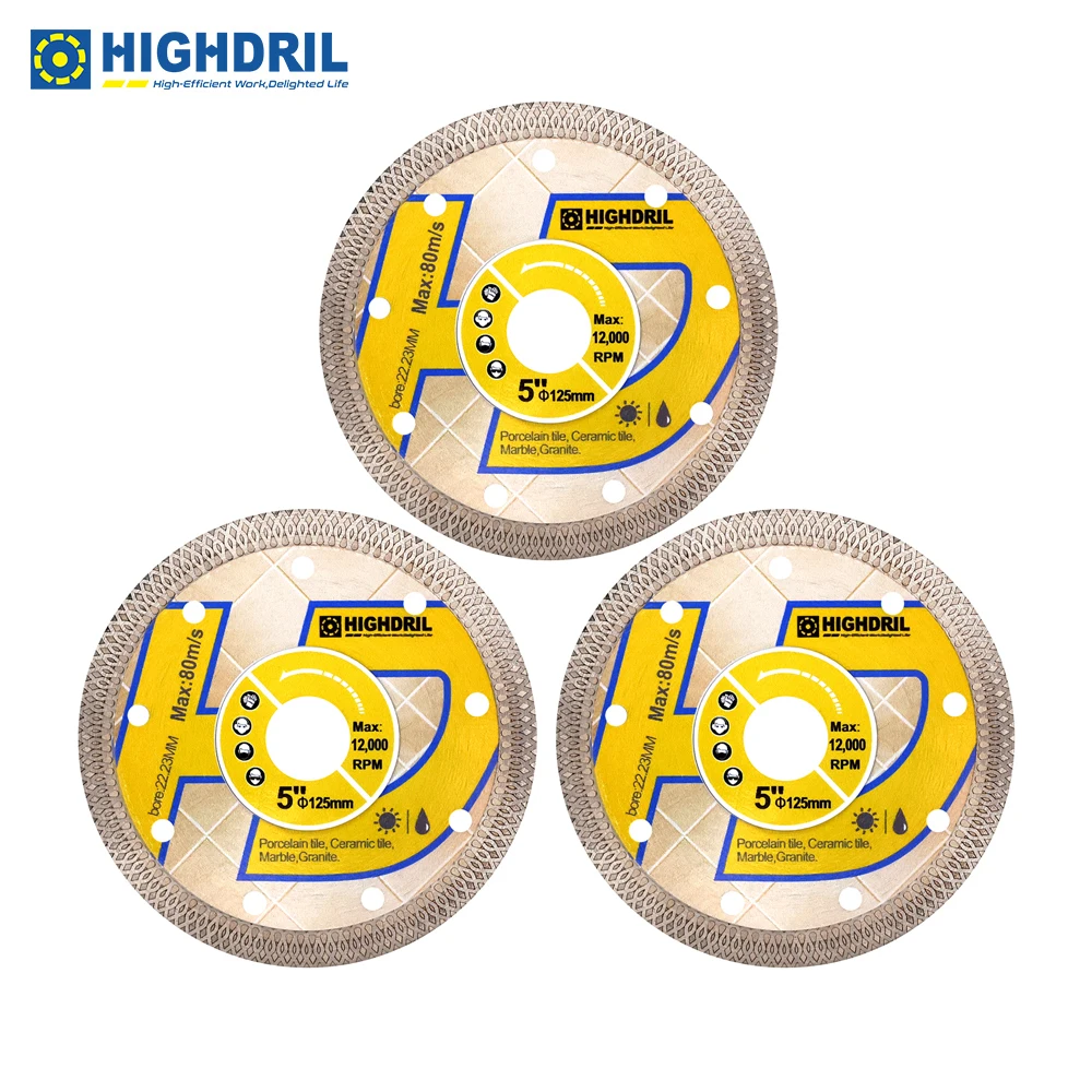 HIGHDRIL 1/3/5pcs Cutting Disc X Mesh Turbo Saw Blade Dia125mm For Ceramic Tile Porcelain Marble Granite Stone Cutting Plate