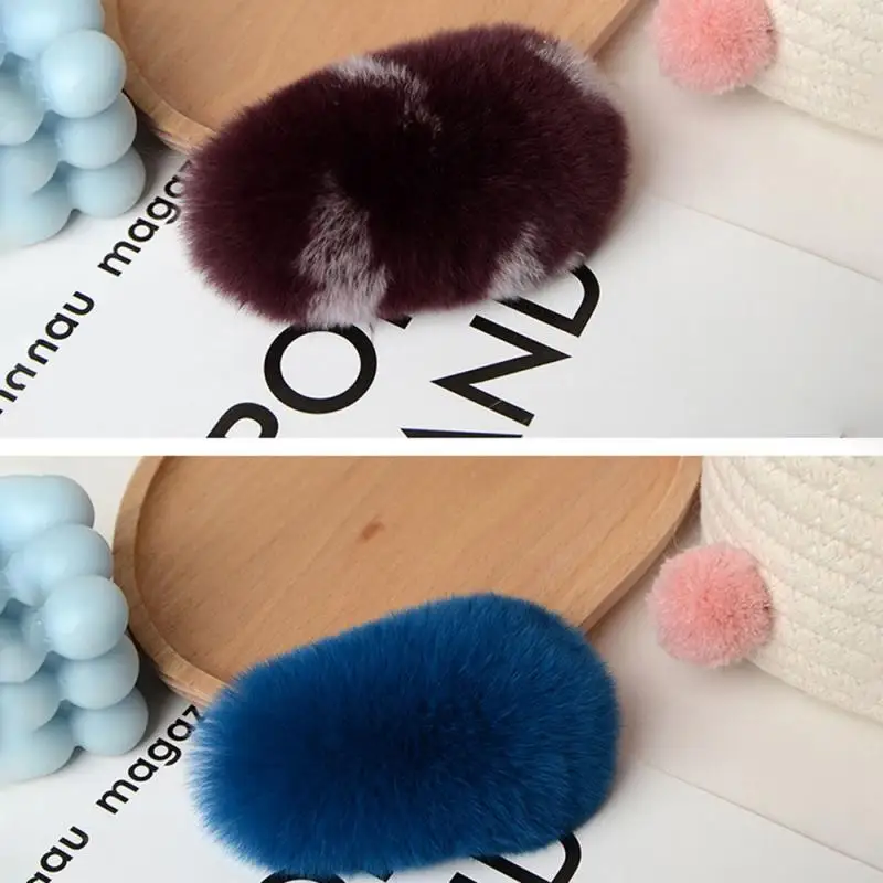 1Pc Winter Plush Solid Color Faux Fur Hairpin Women Hair Barrettes Triangle Fluffy Edge Clip BB Clip Hair Clip Hair Accessories