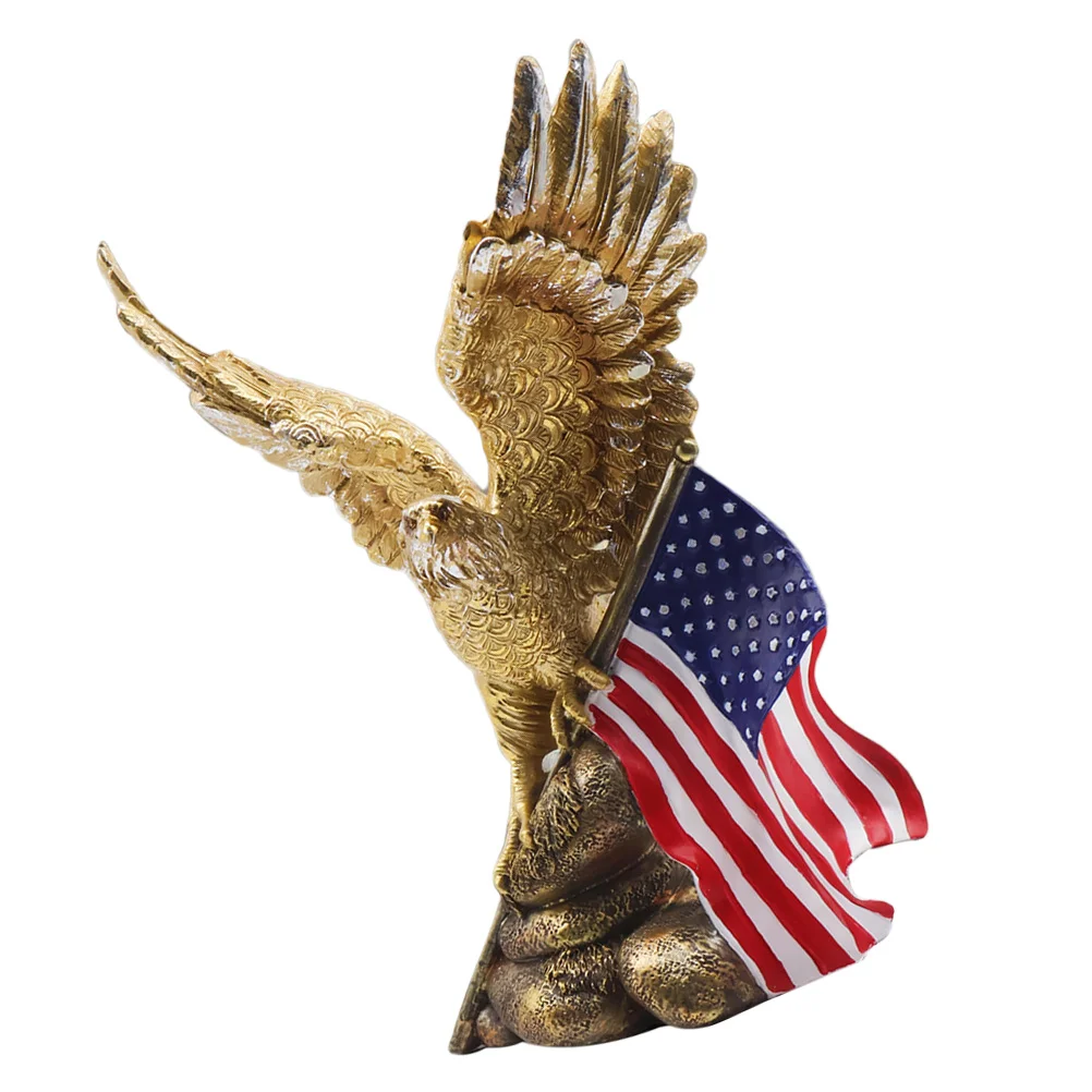 Resin Eagle Figurine American Flag Craft Statue Garden Decoration Desktop Adornment Patriotic Symbol Freedom Strength