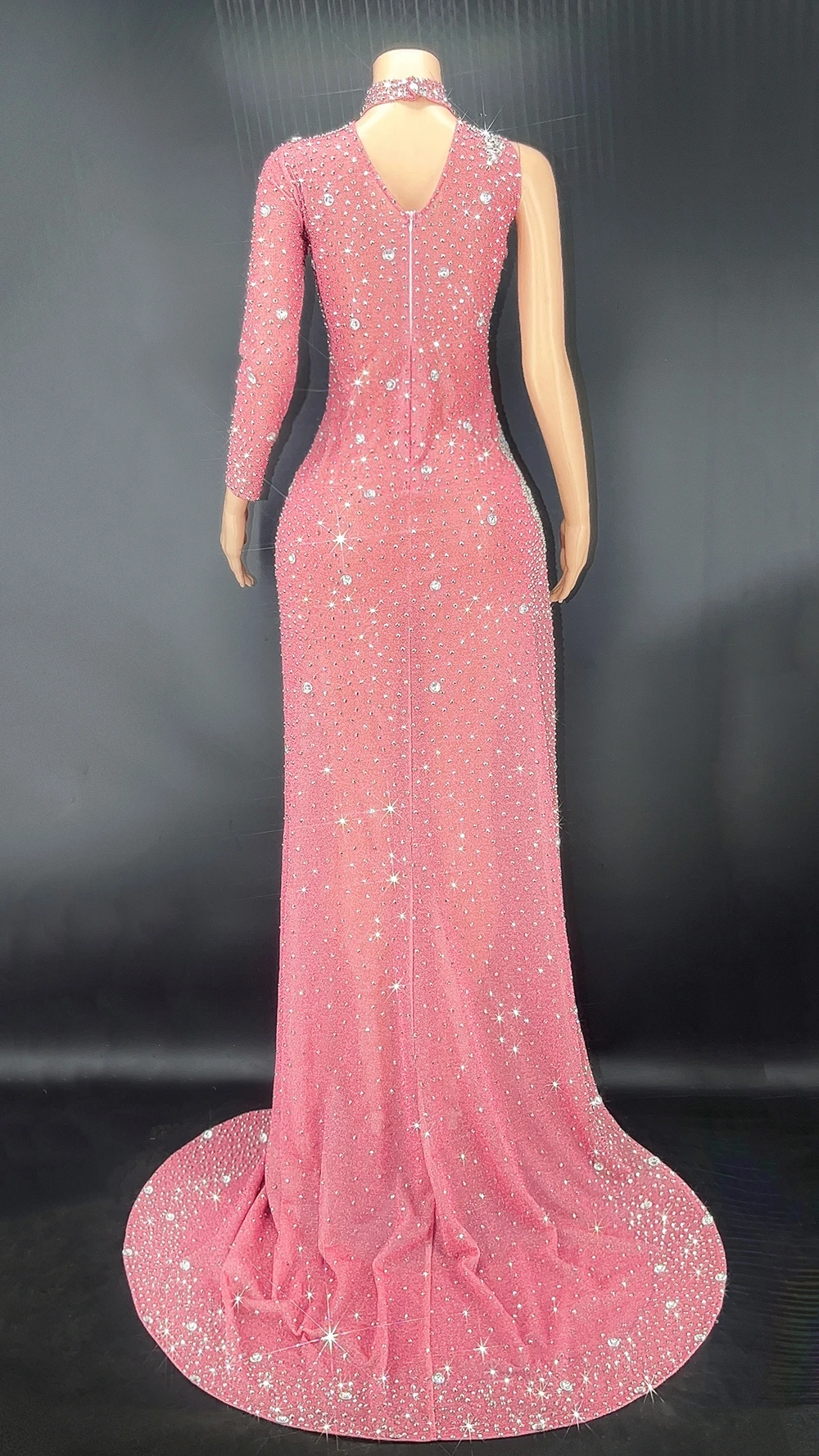 Strass brilhantes manga única alta divisão vestido longo feminino sexy celebrar noite baile de formatura vestido de festa aniversário sessão de fotos wear