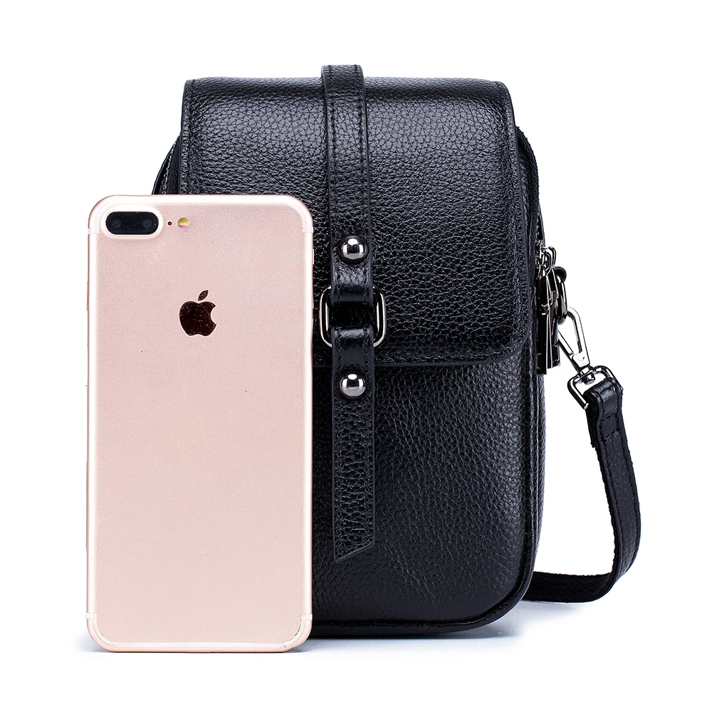 Cowhide simple versatile Genuine Leather Handbags Shoulder Bag Woman Crossbody Bag multi-function mini vertical mobile phone bag