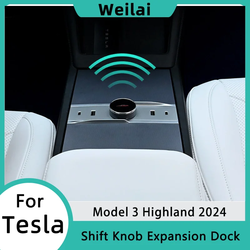 

For Tesla Model 3 Highland 2024 Expansion Docking Station Shift Type C Central Gear Dock Station USB Hub Charge Gear Shift Knob