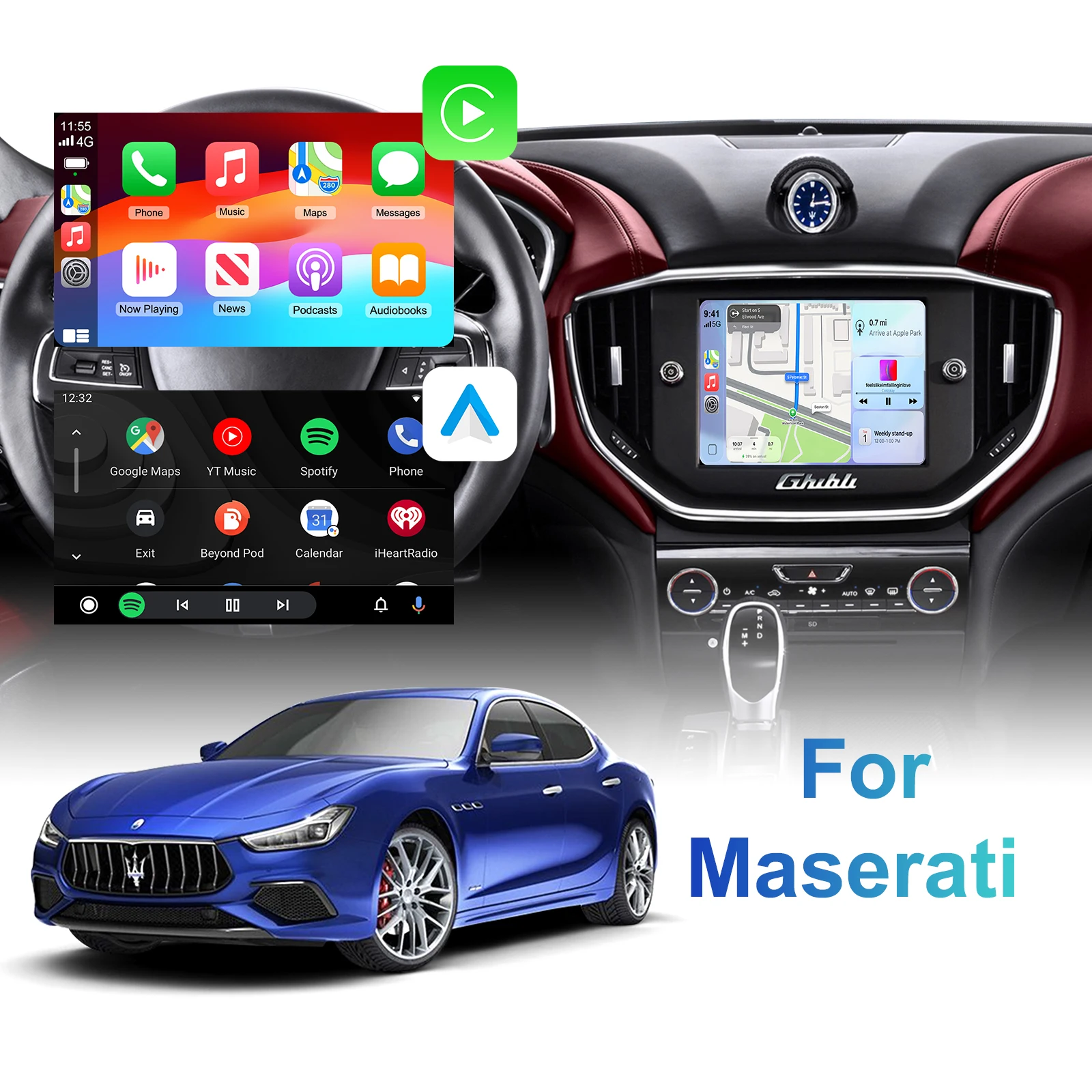 مجموعة أدوات تحديث السيارات اللاسلكية CarPlay Android OEM صندوق فك ترقية الشاشة لواجهة Maserati Quattroporte Ghibli CarPlay