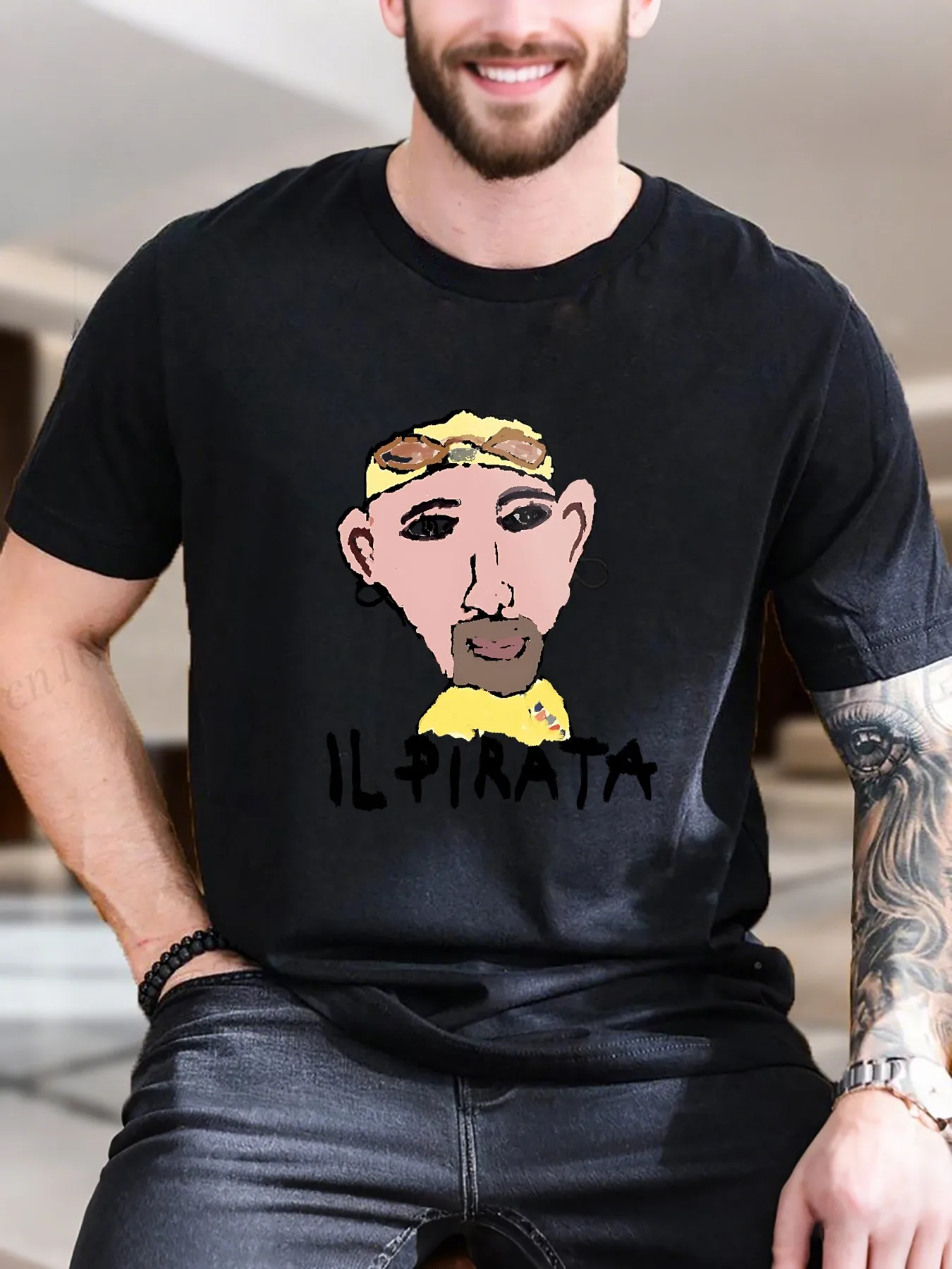 

New Arrival Fashion Men's Graphic Print T-Shirt 100% Cotton Comfortable Breathable Tee Yellow Scarf Beard Art Design Casual Summer