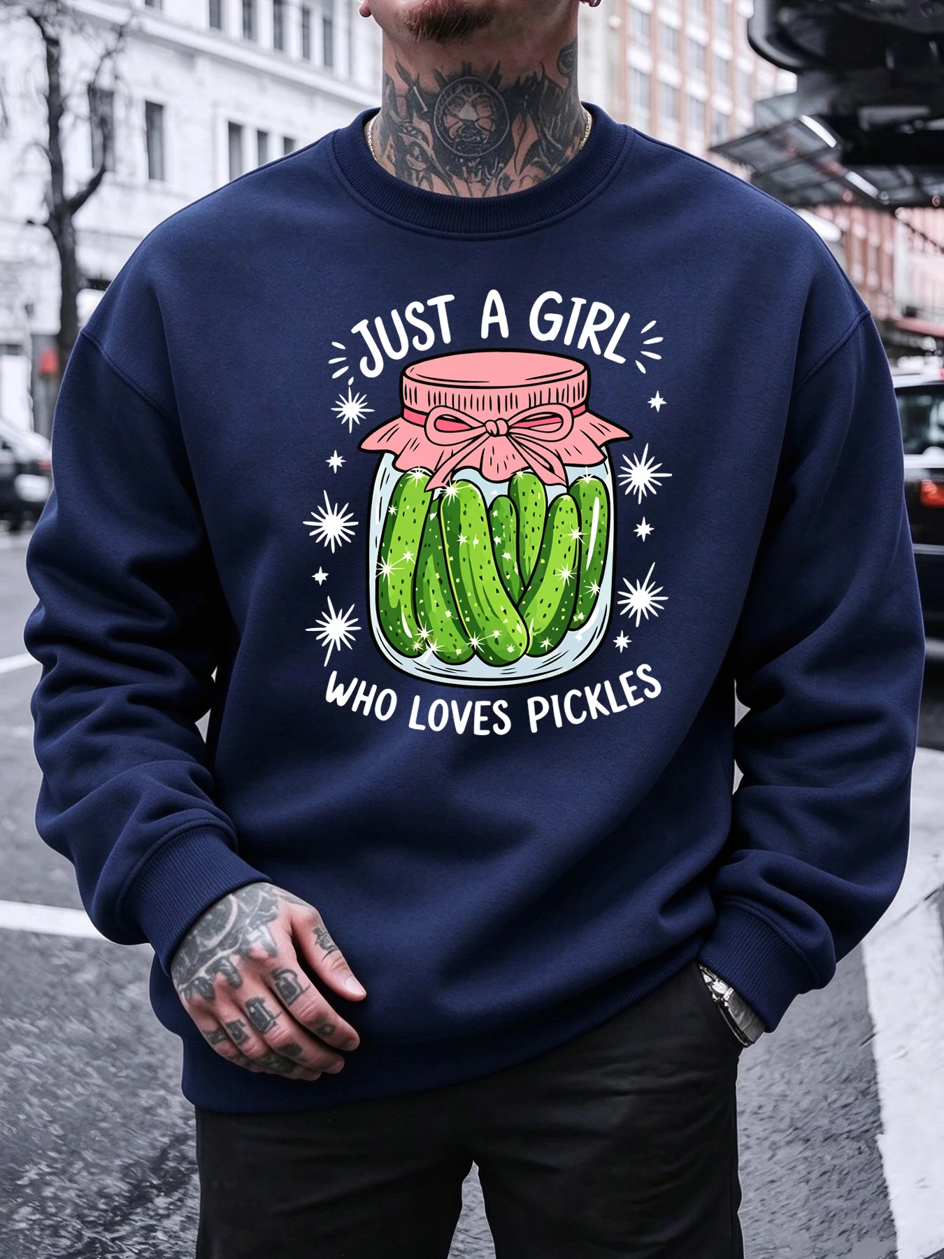 Just A Girl Who Loves Pickles Cucumbers Pattern Men'S Pullover Trendy Fleece Sweatshirt Autumn Crewneck Clothes Loose Sportswear