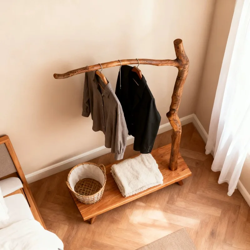 رفوف ملابس طويلة منخفضة المستوى متجر خشبي داخلي شقق حديثة رف ملابس غرفة المعيشة أثاث غرفة Colgadores De Ropa #3