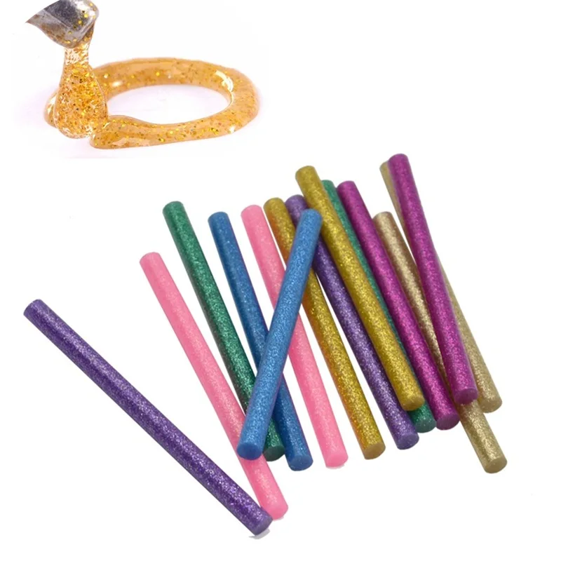 Barra de pegamento en polvo con purpurina sólida, 5 uds., 7x100mm, Color termofusible, pistola eléctrica profesional, adhesivo, herramienta de fabricación artesanal para artistas DIY
