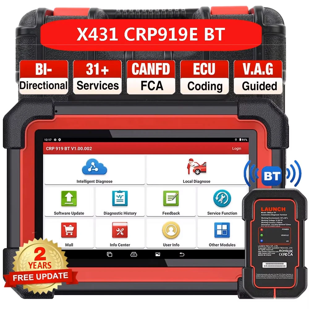 LAUNCH X431 CRP919E BT OBD2 Scanner Car Diagnostic Tool Bidirectional ECU Coding CANFD DOIP FCA AutoAuth Work with VSP600 I-TPMS