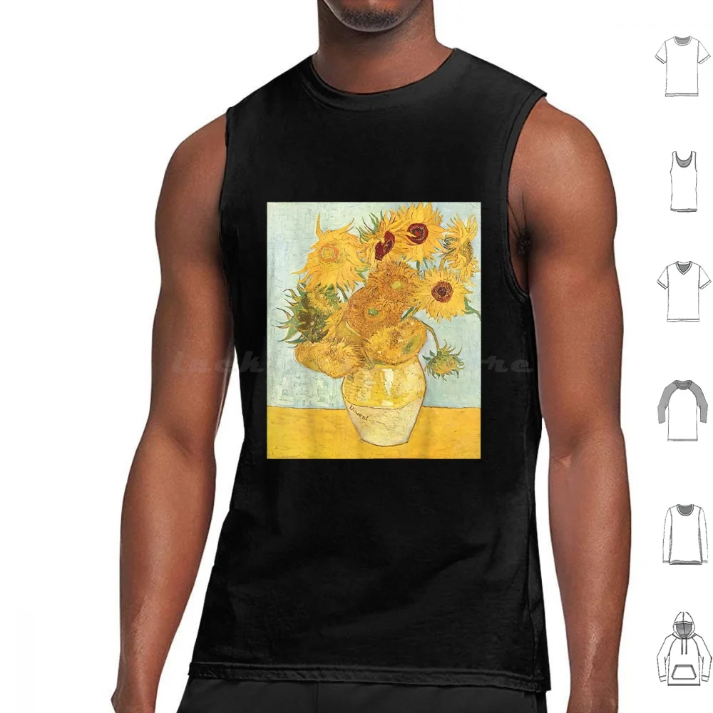 Van Gogh Sunflowers Vintage Yellow Flowers Art Painting Tank Tops Print Cotton