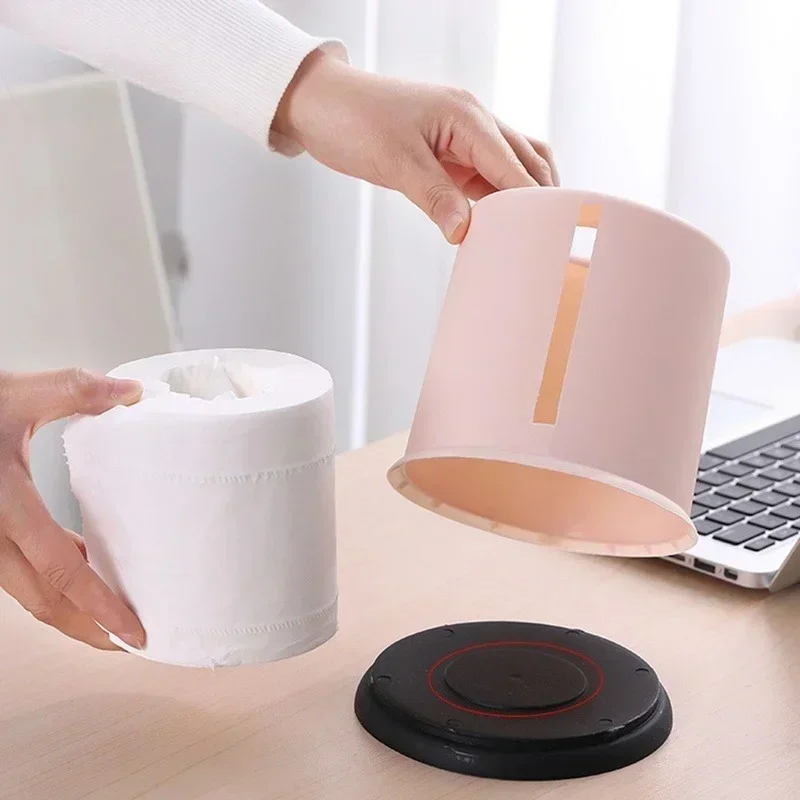 2024 Plastic Tissue Box Round Living Room Pumping Box Creative Cylinder Multifunctional Household Toilet Roll Paper Storage Box