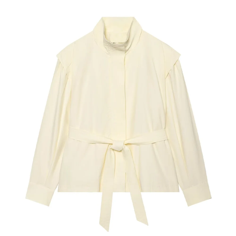 KONDALA Damen Schicke Minimalistische Gürteljacke Elegante Pendlerjacke mit Stehkragen 2026 Frühling Herbst Trendige High-Street Freizeitjacke – Detail 6