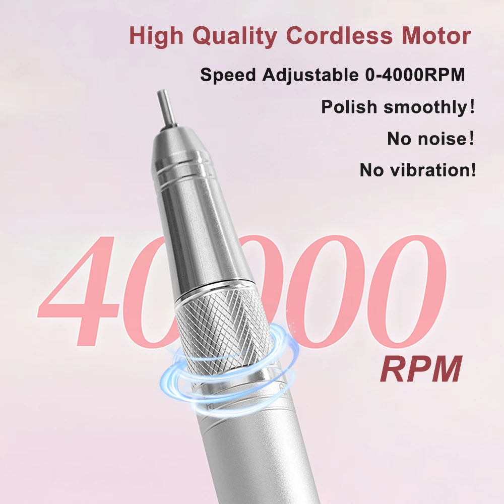 40000 giri/min trapano per unghie trapano ricaricabile levigatrice per unghie senza fili per manicure pedicure nail art macchina per unghie professionale a basso rumore