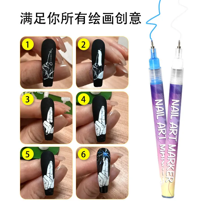 Nail Art Graffiti Pen Set 12Pcs Waterproof Painting Marker Pen Black White Drawing Gel Liners Quick Dry Dotting Pen For Manicure