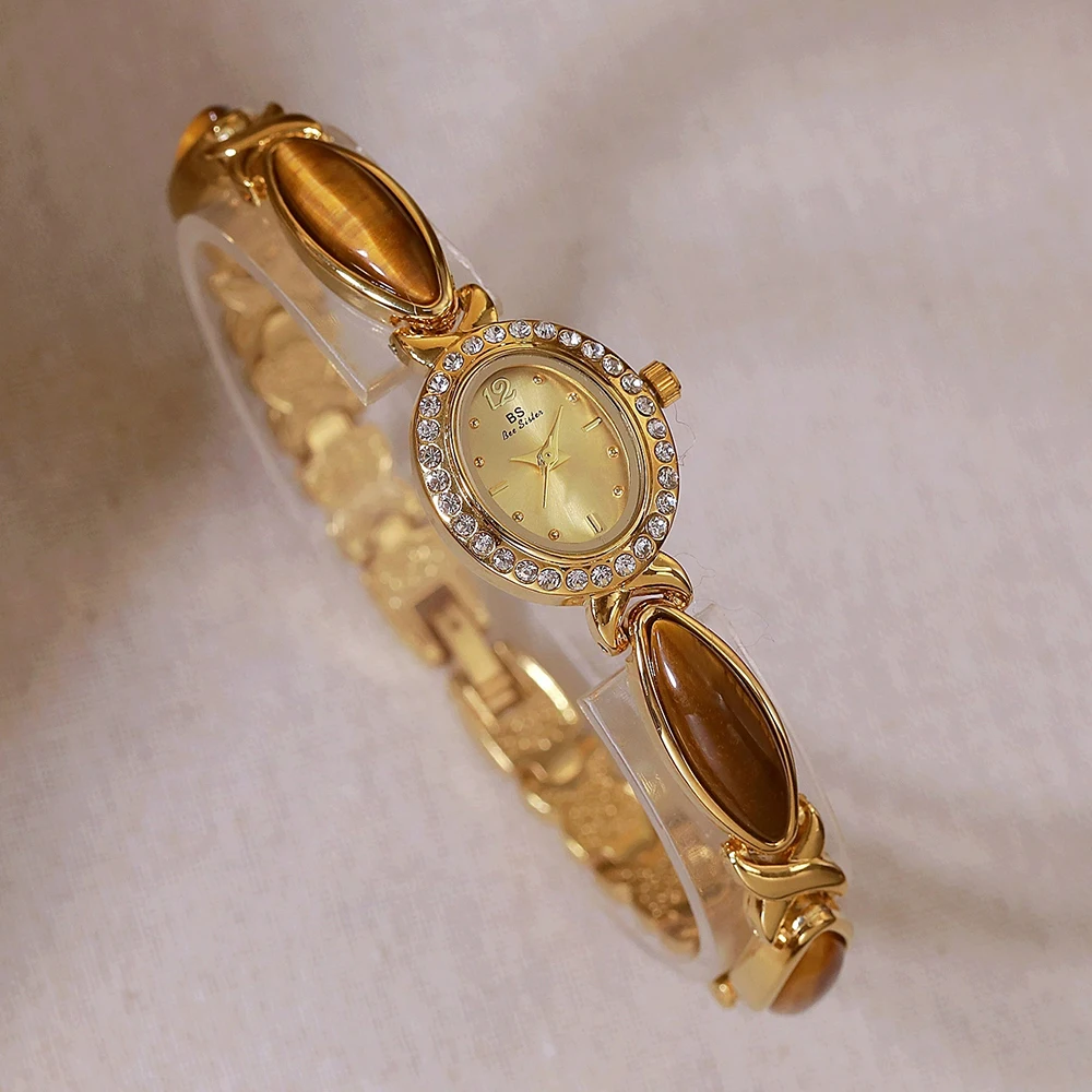 BS New Natural Tiger Eye Stone Chain Watch Ladies Elegant Waterproof Vintage Quartz Women Watches Clock Gifts