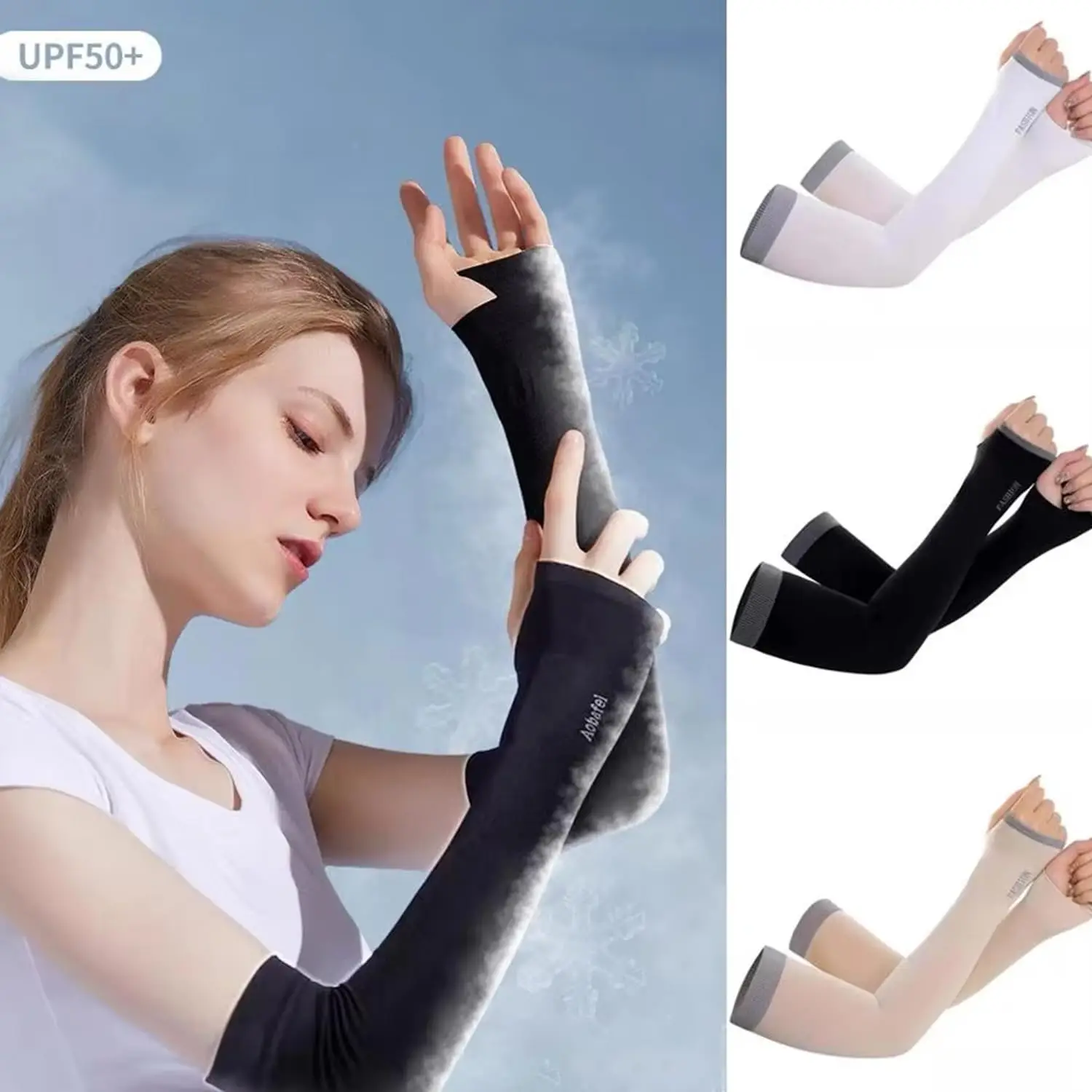 Eisseide-Armstulpen Sonnenschutz Atmungsaktive Kühlende Fingerlose Armabdeckungen Anti-UV Rutschfeste Radsport-Sportärmel