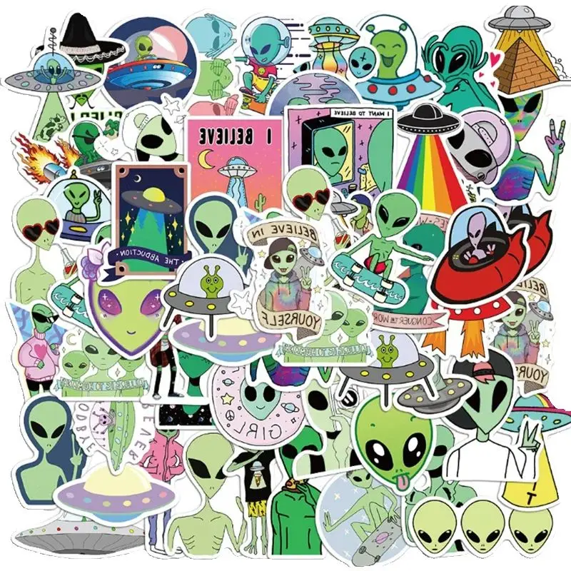 

50 шт., водонепроницаемая наклейка с рисунком инопланетянина, креативная модная декоративная наклейка на холодильник, чашка для скейтборда
