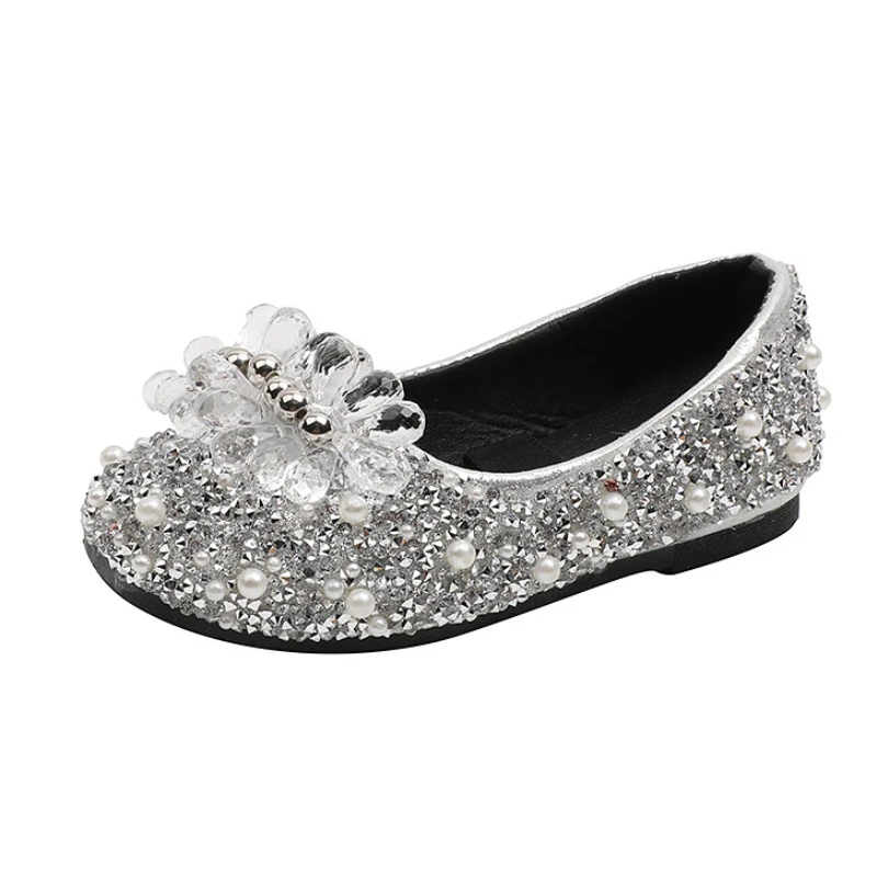 Scarpe da principessa con strass per ragazze appartamenti per bambini Baby Toddler fondo morbido scarpe con paillettes antiscivolo scarpe da ballo