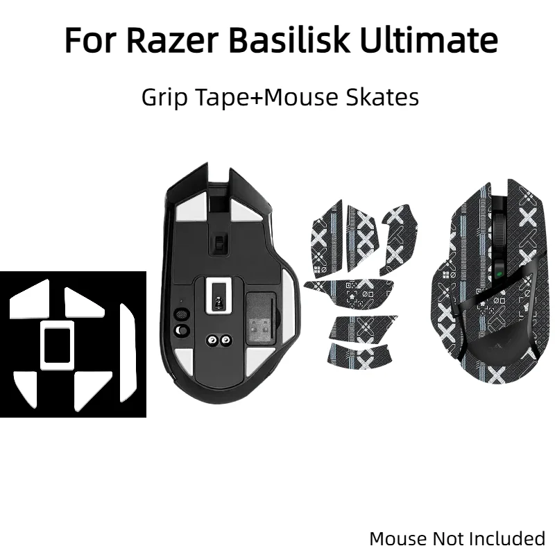 For Razer Basilisk Ultimate Mouse, ICE PTFE MouseSkates & Anti-Slip Sweat Resistant Grip Tape Set Gaming Accessories